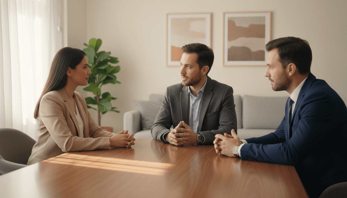 Mediator demonstrating communication techniques during family session