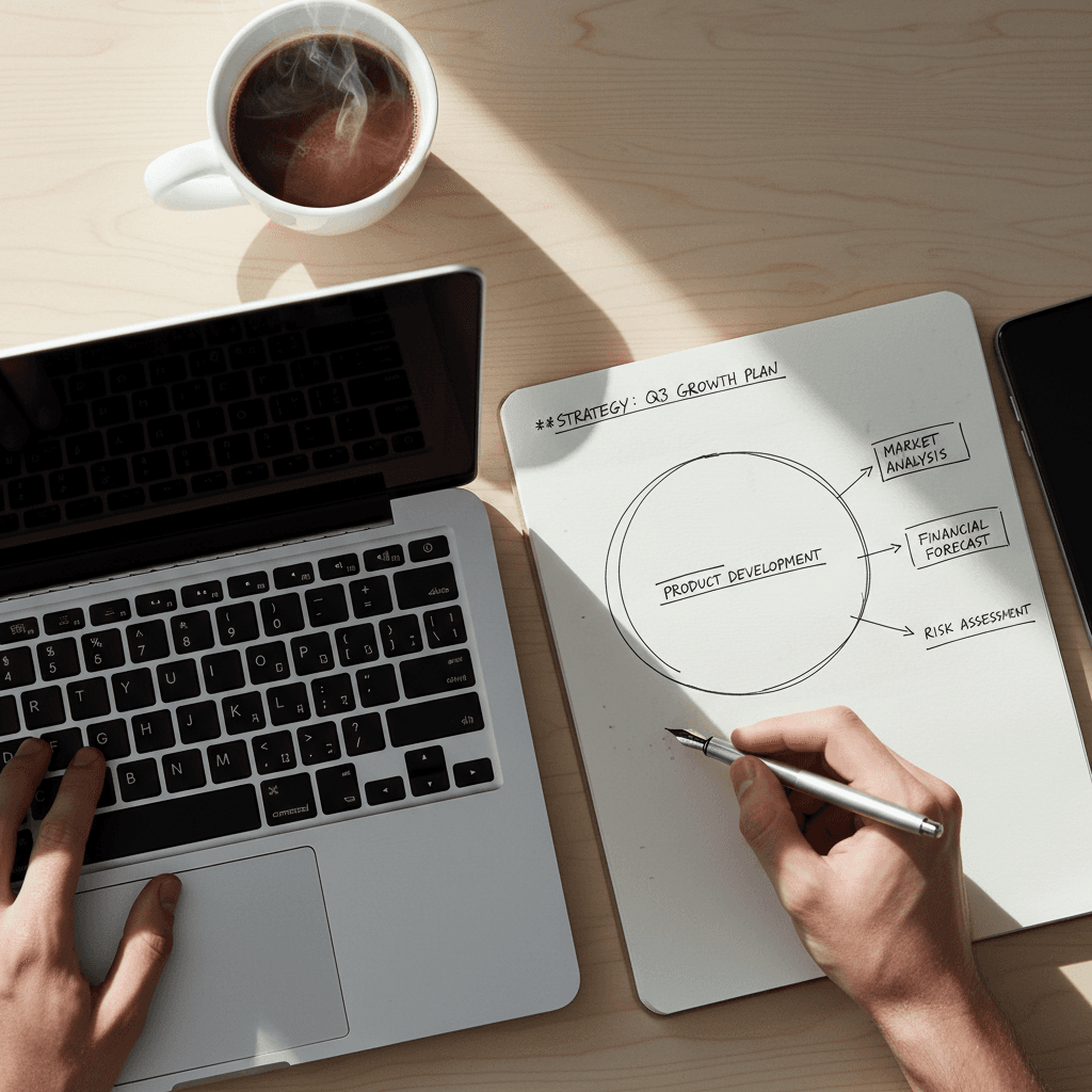 Consultant's hands pointing to key sections of a business setup document on a desk with laptop nearby