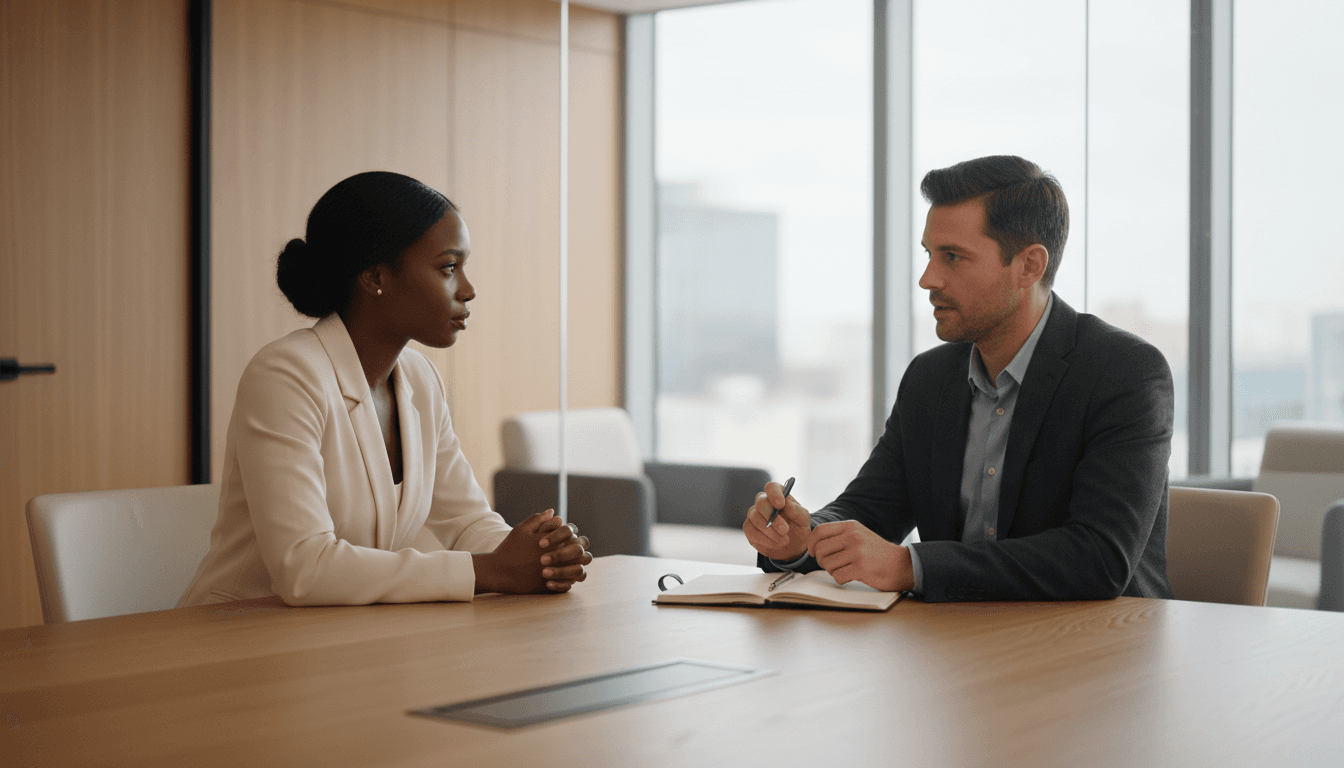 Two professionals in consultation discussing mediation services